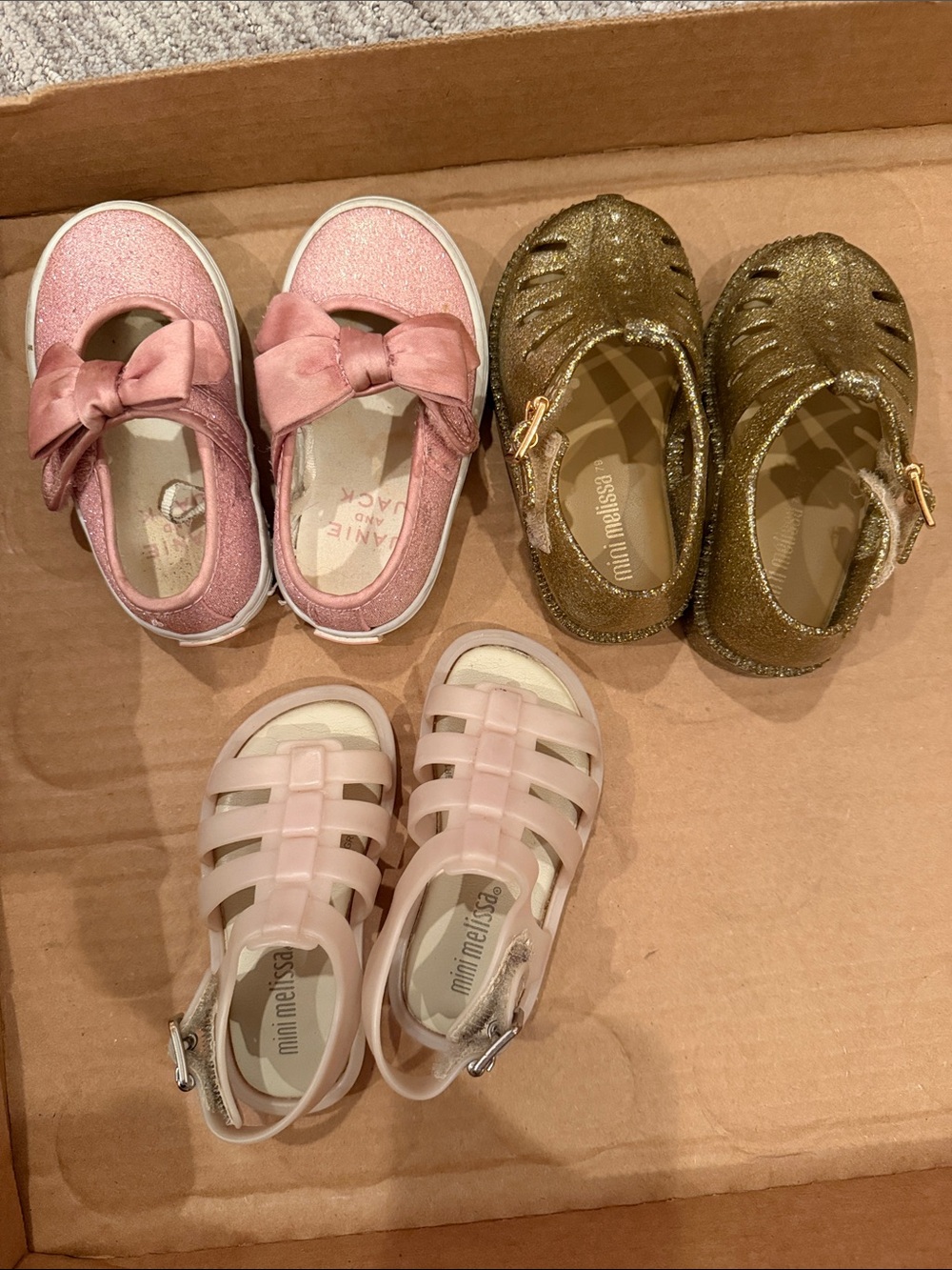 Lot of mini melissa and Janie and jack baby shoes